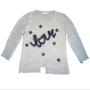Love sweater with leather stars/ cozy soft Sz. S/M